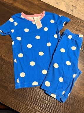 Mini Boden Blue Polka Dot Pajama Short Sleeve  Set